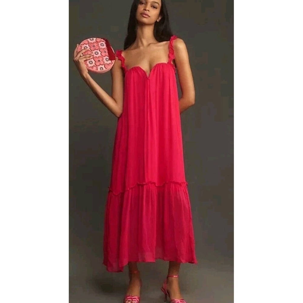 Anthropologie Dress XL Chiffon Maxi Boho Cottage Resort Beach Semi Formal - Picture 3 of 16